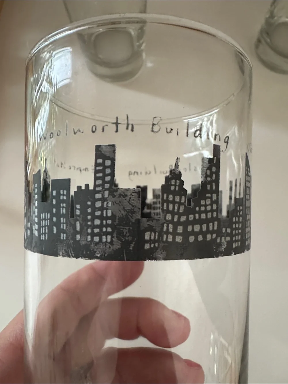 Fish Eddy Set of 4 Tall Clear Glass Tumblers with New York City Skyline